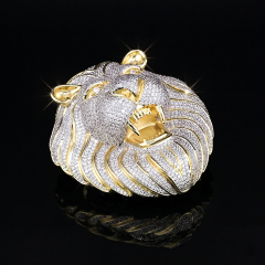 Custom 3D Iced Out Lion Head Pendant | 6A D-Color VVS Moissanite | Rhodium Plated S925 Sterling Silver Hip Hop Jewelry