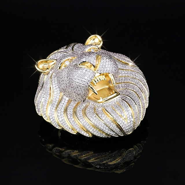 Custom 3D Iced Out Lion Head Pendant | 6A D-Color VVS Moissanite | Rhodium Plated S925 Sterling Silver Hip Hop Jewelry