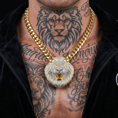 Custom 3D Iced Out Lion Head Pendant | 6A D-Color VVS Moissanite | Rhodium Plated S925 Sterling Silver Hip Hop Jewelry