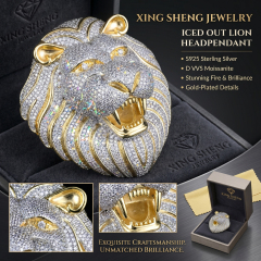 Custom 3D Iced Out Lion Head Pendant | 6A D-Color VVS Moissanite | Rhodium Plated S925 Sterling Silver Hip Hop Jewelry