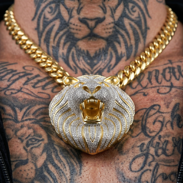 Custom 3D Iced Out Lion Head Pendant | 6A D-Color VVS Moissanite | Rhodium Plated S925 Sterling Silver Hip Hop Jewelry