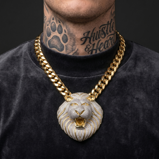 Custom 3D Iced Out Lion Head Pendant | 6A D-Color VVS Moissanite | Rhodium Plated S925 Sterling Silver Hip Hop Jewelry
