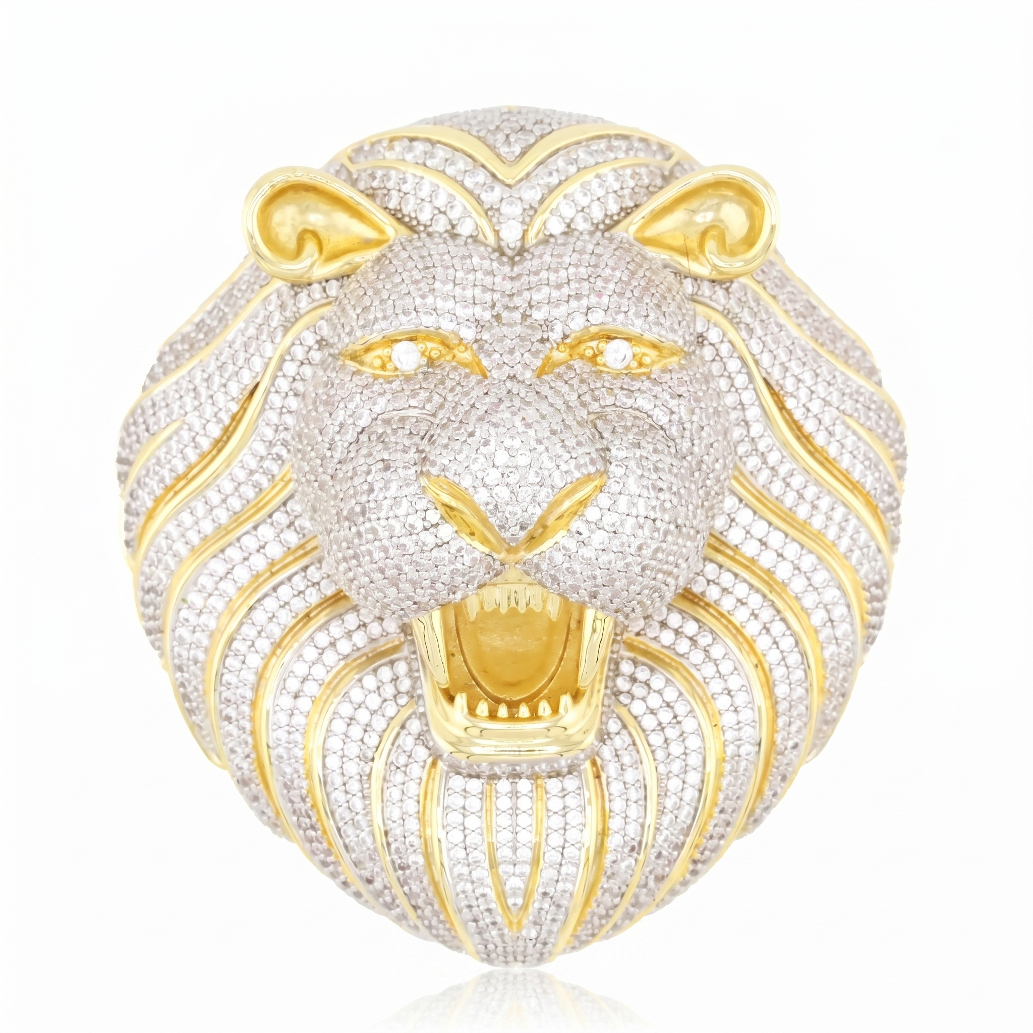 Custom 3D Iced Out Lion Head Pendant | 6A D-Color VVS Moissanite | Rhodium Plated S925 Sterling Silver Hip Hop Jewelry