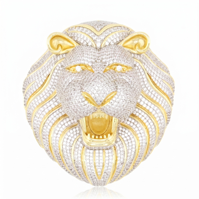 Custom 3D Iced Out Lion Head Pendant | 6A D-Color VVS Moissanite | Rhodium Plated S925 Sterling Silver Hip Hop Jewelry