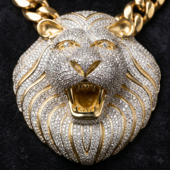 Custom 3D Iced Out Lion Head Pendant | 6A D-Color VVS Moissanite | Rhodium Plated S925 Sterling Silver Hip Hop Jewelry
