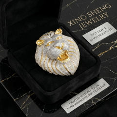 Custom 3D Iced Out Lion Head Pendant | 6A D-Color VVS Moissanite | Rhodium Plated S925 Sterling Silver Hip Hop Jewelry