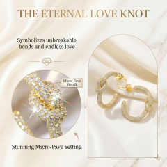 The eternal love knot moissanite earrings symbolizing unbreakable bonds, featuring stunning micro-pave detail and brilliant stone settings.