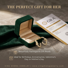 The perfect gift for her, featuring moissanite love knot earrings in a premium green velvet box, ideal for birthdays, anniversaries, or Valentine's Day.