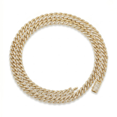 Full top-down view of the 6mm gold plated Moissanite Cuban link necklace showcasing the continuous iced out paved setting.