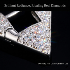 Extreme macro photography close-up of the flawless micro-pavé moissanite setting, highlighting the VVS clarity of the stones and the pristine polish of the S925 silver rhodium-plated prongs.