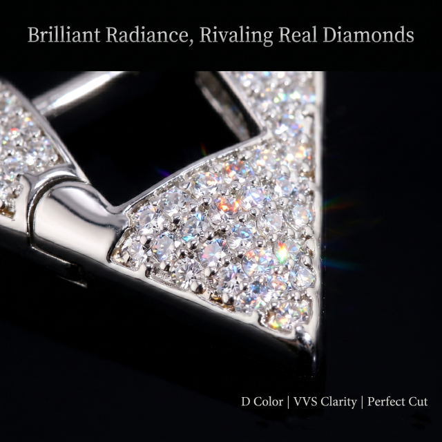 Extreme macro photography close-up of the flawless micro-pavé moissanite setting, highlighting the VVS clarity of the stones and the pristine polish of the S925 silver rhodium-plated prongs.