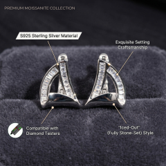 Detailed inspection of the exquisite iced-out stone-set style, illustrating the precision craftsmanship required to secure the baguette moissanite in S925 silver.