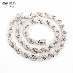 Front overhead view of a 10mm iced out moissanite rope chain crafted in S925 sterling silver, displaying D color VVS clarity stones.