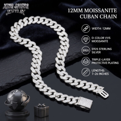 Premium packaging and fast international delivery options for the 12mm Moissanite Cuban chain.