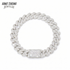 Front view of the thin 12mm Moissanite Cuban link chain crafted in S925 silver by Xing Sheng Jewelry.