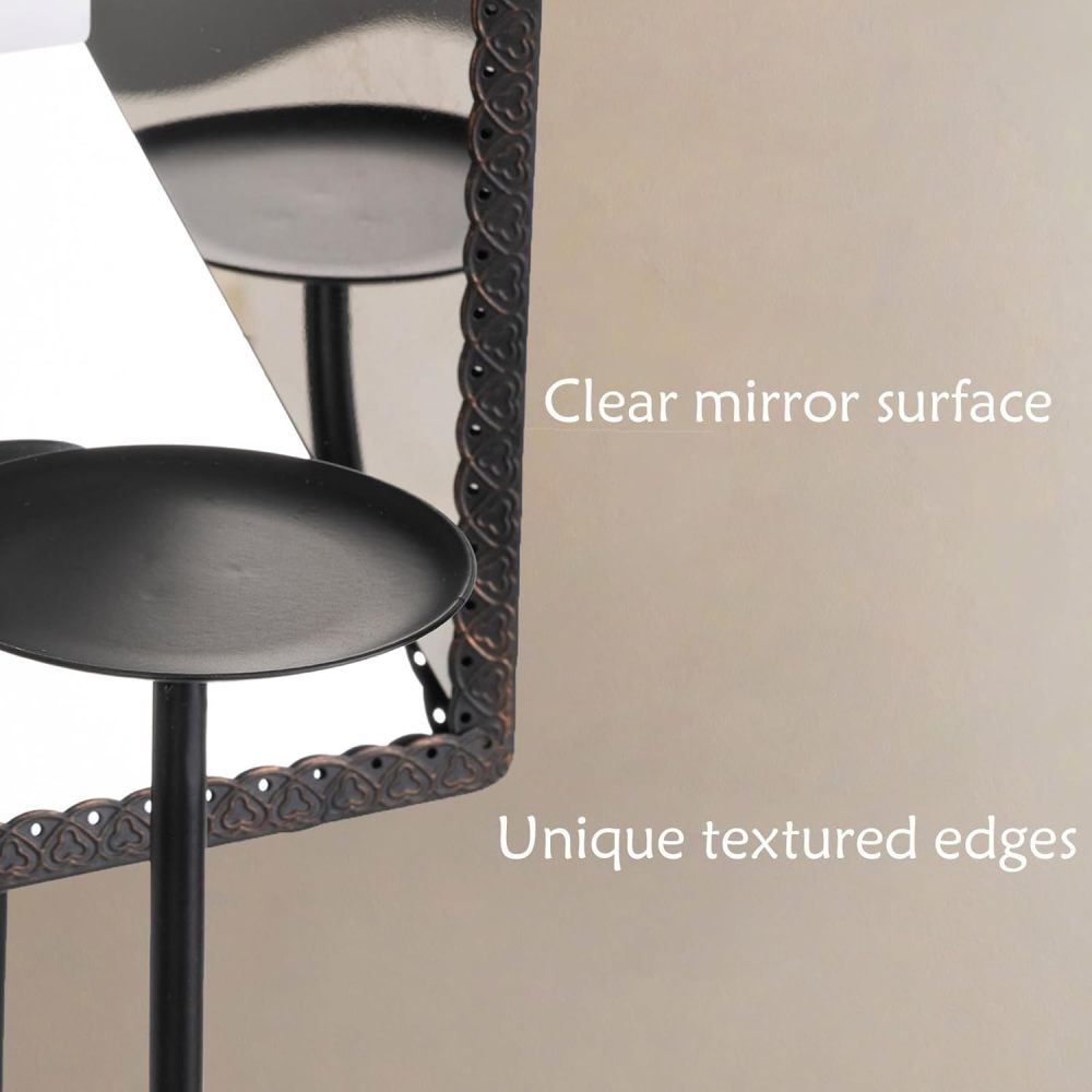 AIM & GGKK Wall Candle Sconce Holder Set of 2, Metal Mirror Candle Sconce Wall Mounted with Reflective Backplate – Rustic Farmhouse Modern Decor for Living Room, Dining Room, Hallway