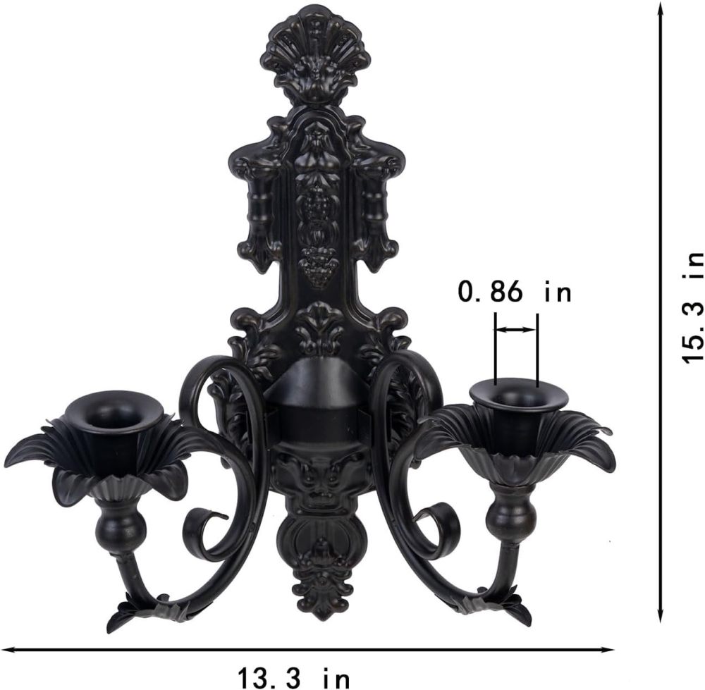 Candle Sconce(Set of 2)-Metal Wall Decorations-Rustic Home Decor-Wall Candle Sconces-Black Wall Sconces,Ideal for Stick Candles