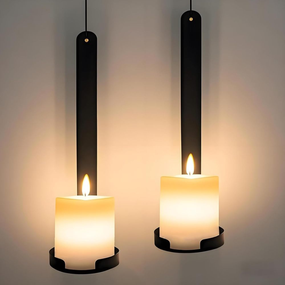 Set of 2 Wrought Iron Wall Candle Sconces - Rustic Farmhouse Candelabras with 3.07" Platform for Standard Pillar Candles, Indoor/Outdoor Gothic Dark Academia Decor (12.5" Antique Metal Holder)