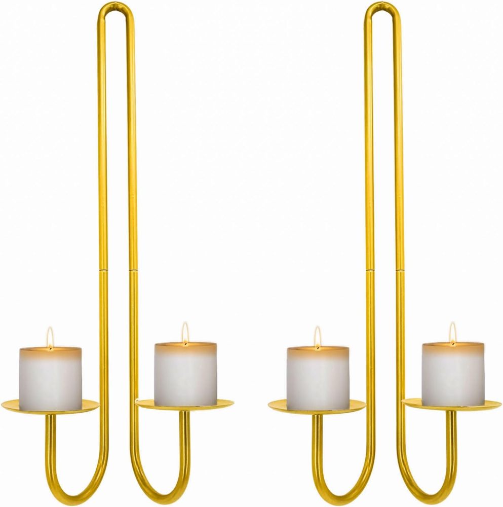 Aimto Wall Sconce Candle Holder Metal Hanging Wall Decorations for Home,Living Room, Bathroom, Dining Room, Set of 2（Gold