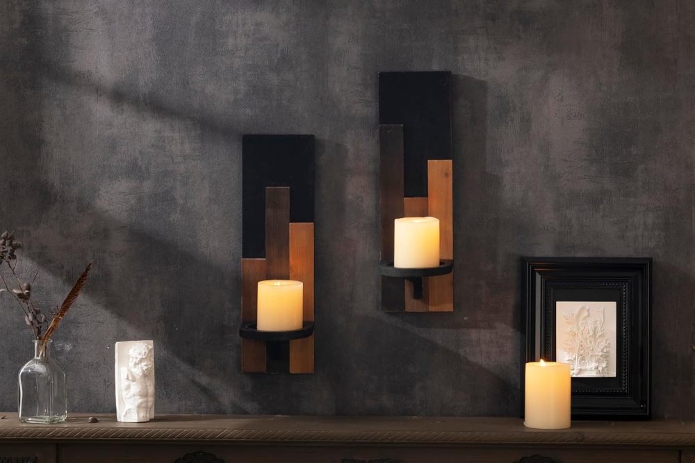 Wall Sconce Candle Holder Wall Mounted Wood Candle Holders for Home Decoration Wall Mounted Decorative Candle Holder, Set of 2