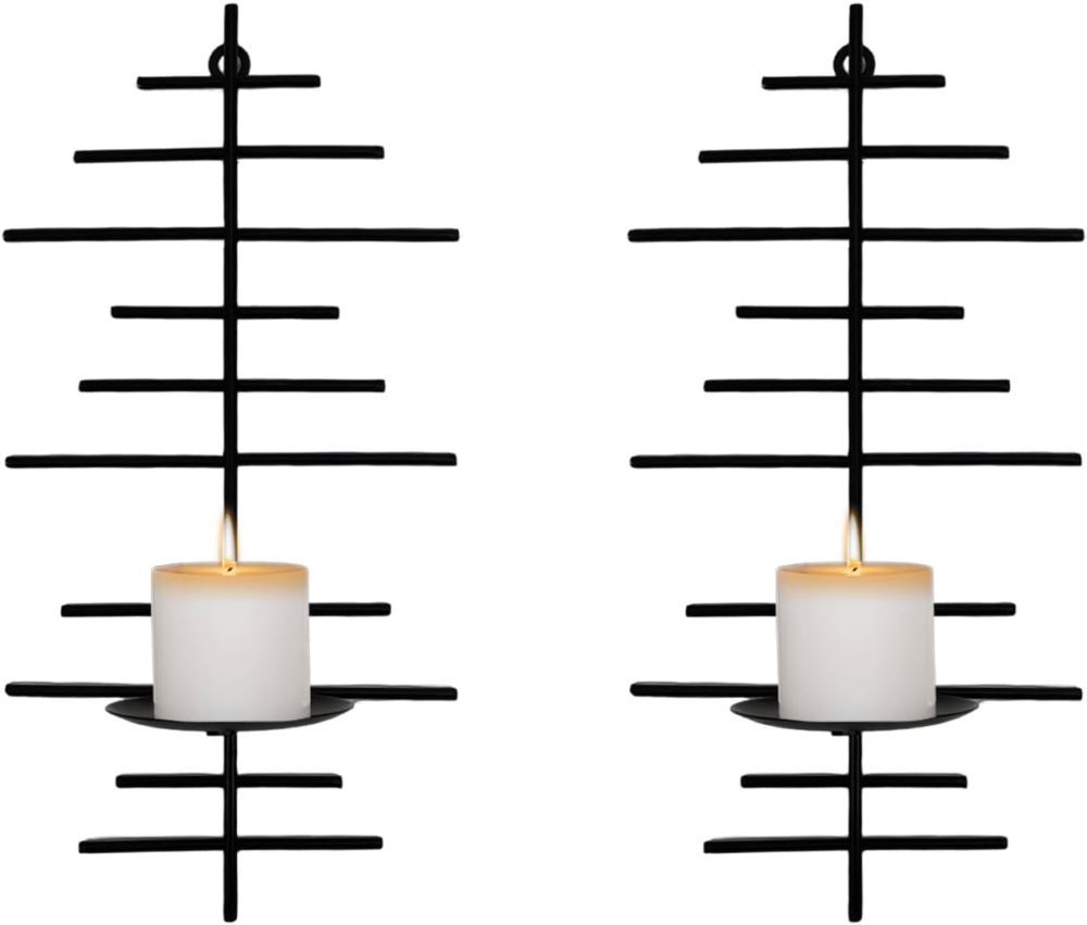 AIM & GGKK Wall Candle Sconce Set of 2,Black Wall Mounted Candle Holder for Home,Living Room, Dining Room,Rustic Farmhouse Boho Decoration