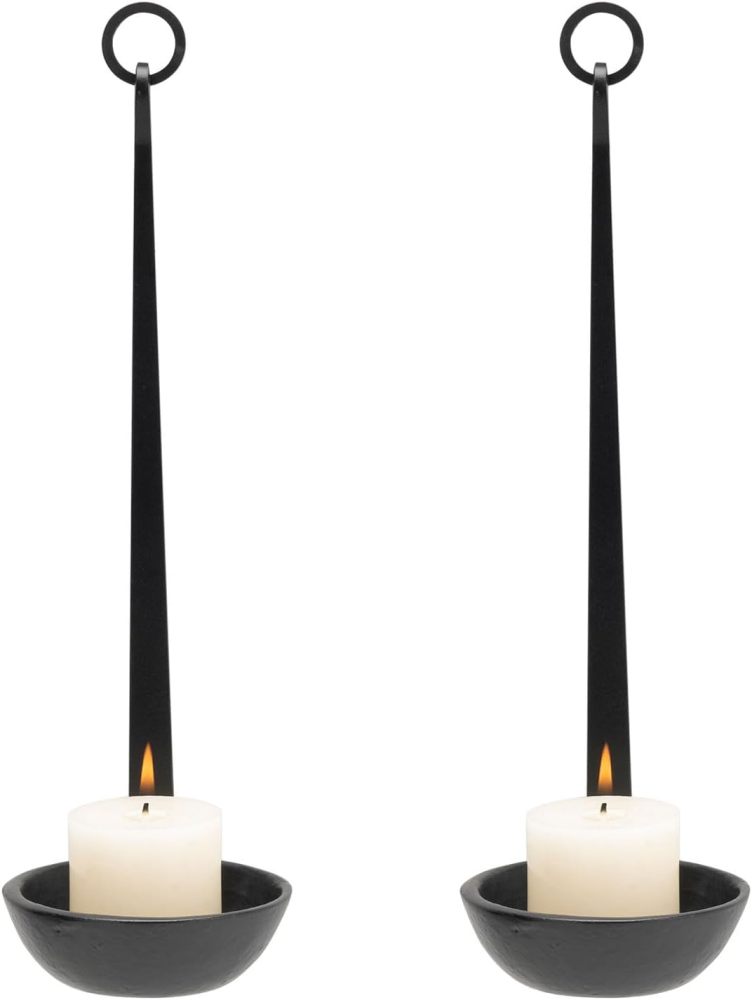 Aimto Wall Sconce Candle Holder Metal Hanging Wall Decorations for Home,Living Room, Bathroom, Dining Room, Set of 2（Black