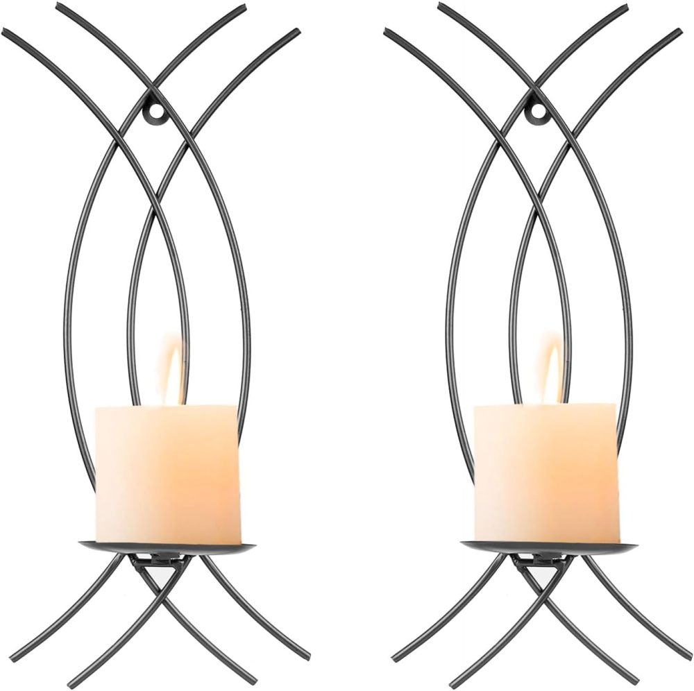 Wall Sconce Black Wall-Mount Metal Iron Wall Candle Sconce Holder Hanging Art Home Decoration Wall Mounted Decorative Candle Holder, Set of 2