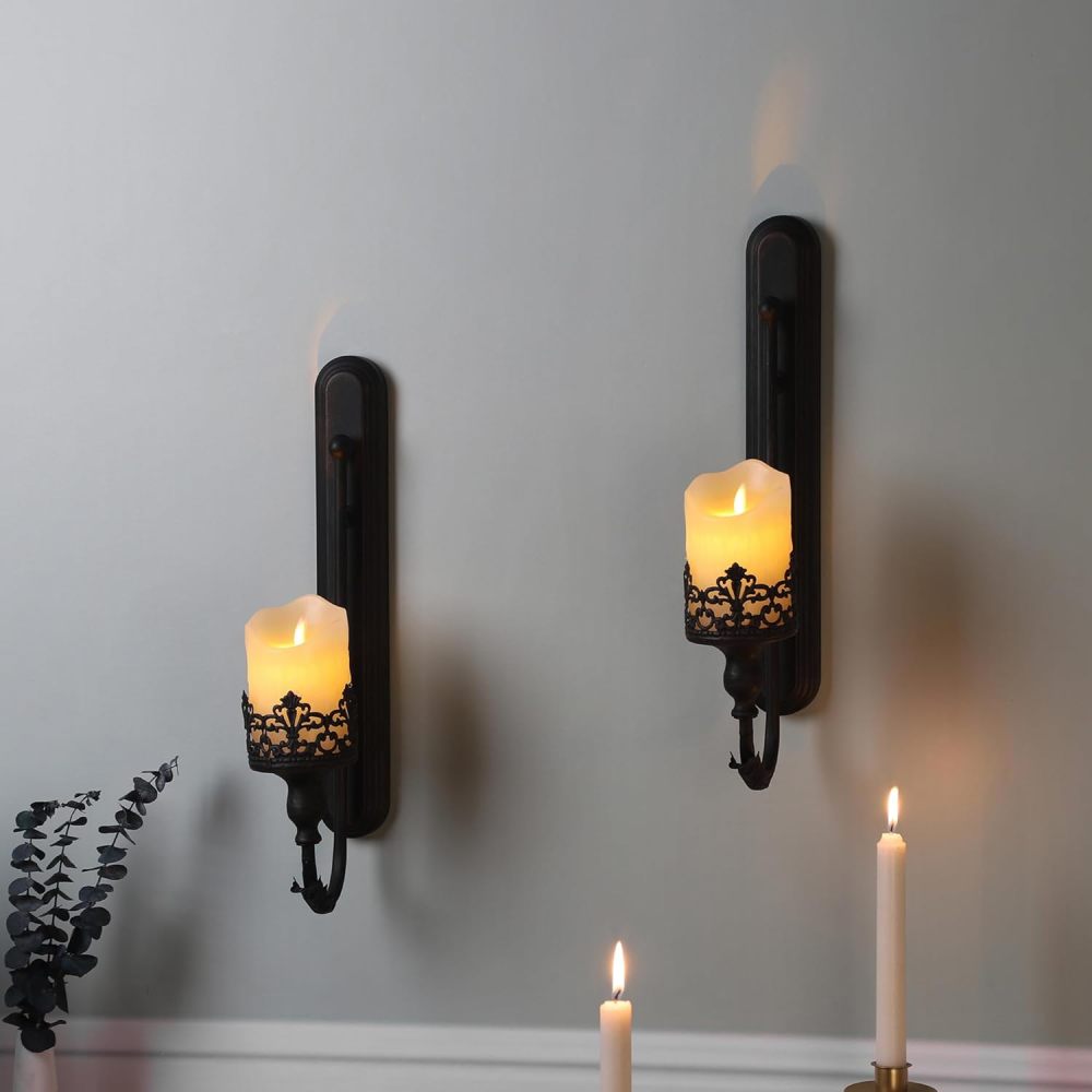 We Moment Metal Wall Candle Sconce Holder Set of 2 Wall Mount Black Candleholder Holder Modern Wall Candle Sconces Hanging Retro Crown Wall Candle Holder for Living Room Fireplace Wedding Farmhouse