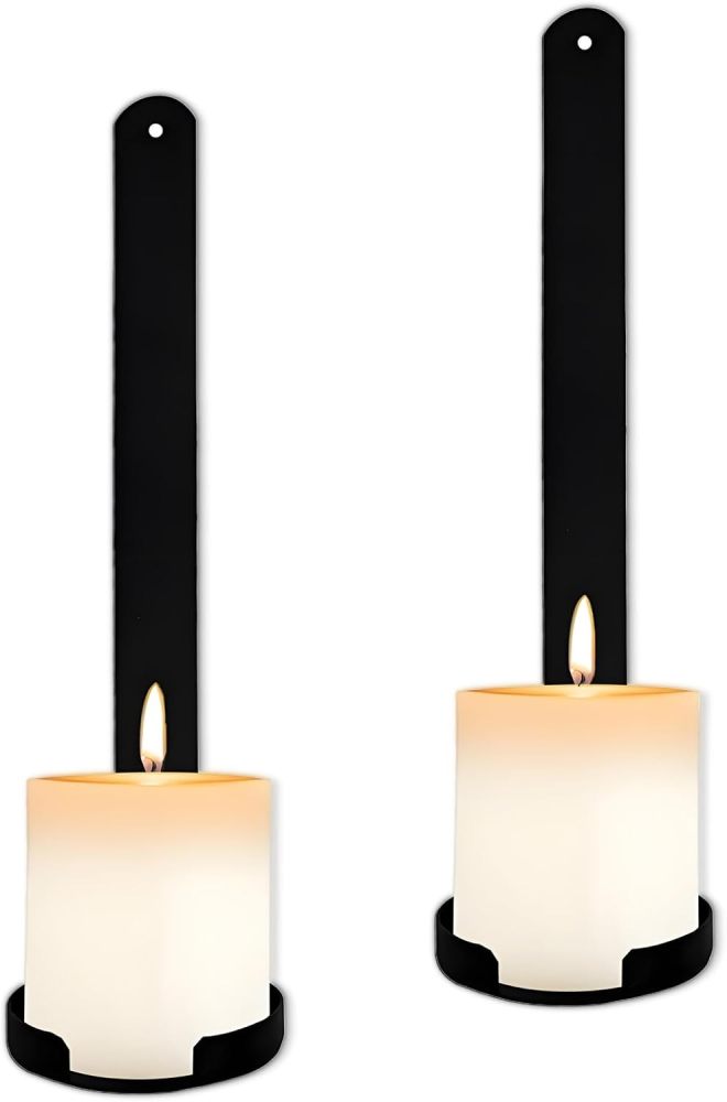 Set of 2 Wrought Iron Wall Candle Sconces - Rustic Farmhouse Candelabras with 3.07" Platform for Standard Pillar Candles, Indoor/Outdoor Gothic Dark Academia Decor (12.5" Antique Metal Holder)