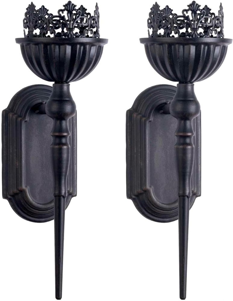 Wall Sconce Candle Holder (Set of 2) Black Crown and Scepter Design Wall-Mount Metal Candle Holders Hanging Iron Wall Candle Sconce Holder for Living Room, Bathroom, Dining Room