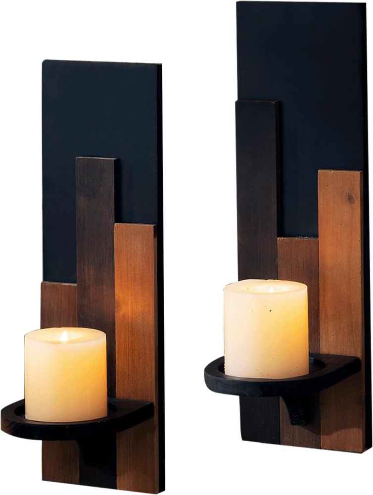 Wall Sconce Candle Holder Wall Mounted Wood Candle Holders for Home Decoration Wall Mounted Decorative Candle Holder, Set of 2