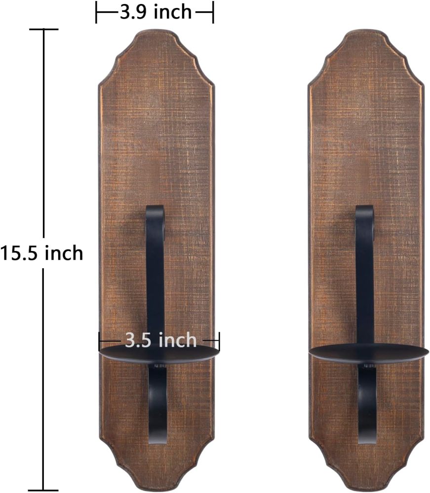 ZOOYOO Black Metal and Wooden Wall Sconce Candle Holders, Elegant Swirling Iron Wall Candle Sconce Holders, Black Hanging Wall Sconce Candle Holders, Set of 2