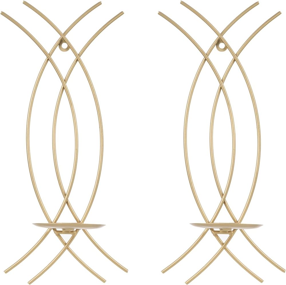Wall Sconce Gold Wall-Mount Metal Iron Wall Candle Sconce Holder Hanging Art Home Decoration Wall Mounted Decorative Candle Holder, Set of 2