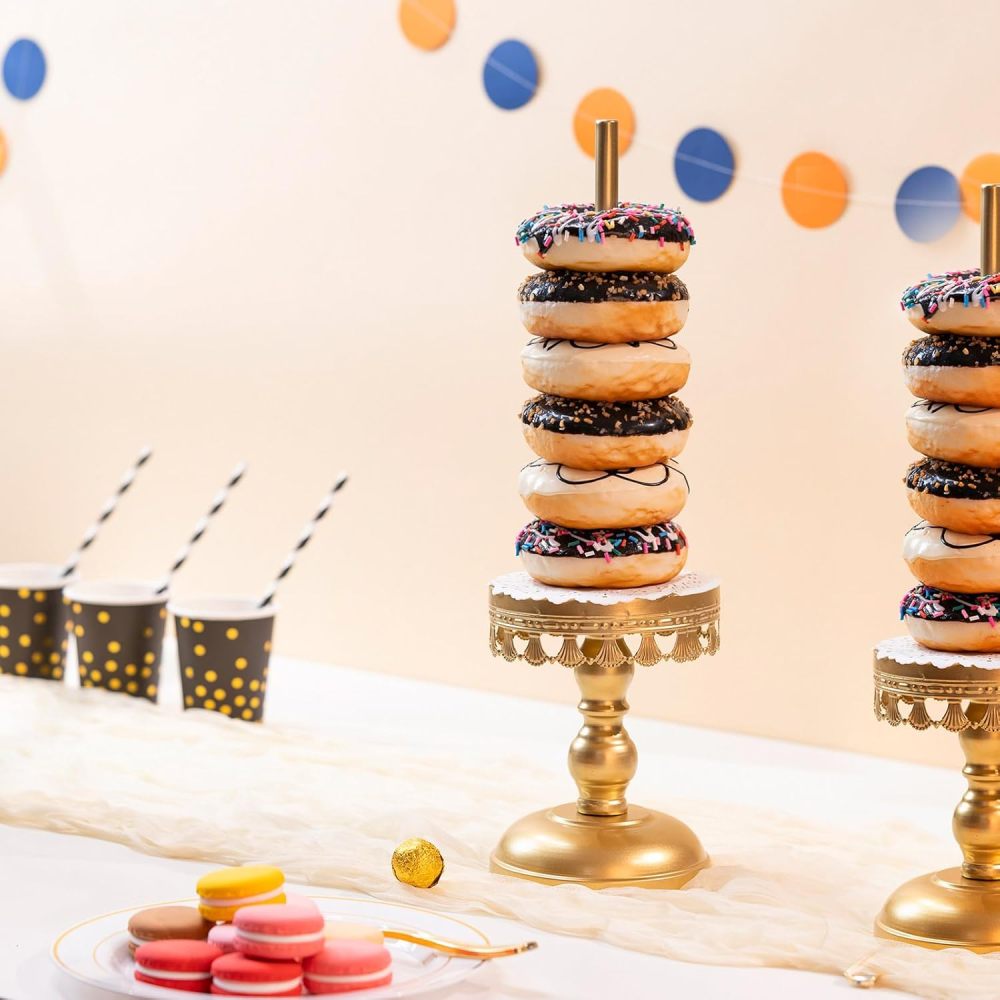 Donut Stand Holder,Gold Metal Bagel Stand,Display Stacker Tower for Dessert Table, Doughnut Holder for Birthday, Wedding, Baby Shower, Bridal Shower Party,Pack of 2