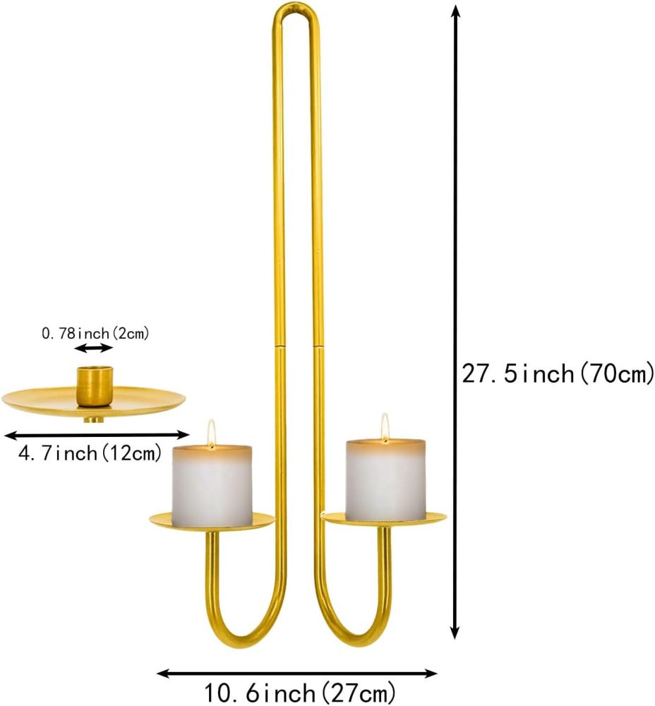 Aimto Wall Sconce Candle Holder Metal Hanging Wall Decorations for Home,Living Room, Bathroom, Dining Room, Set of 2（Gold