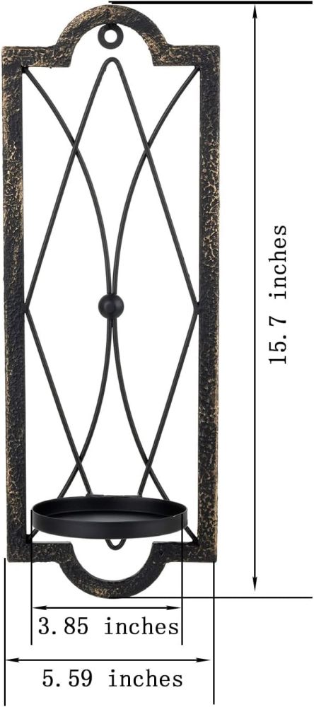 Candle Sconce(Set of 2),Metal Wall Decorations,Rustic Home Decor,Wall Candle Sconces,Gold Black Wall Sconces