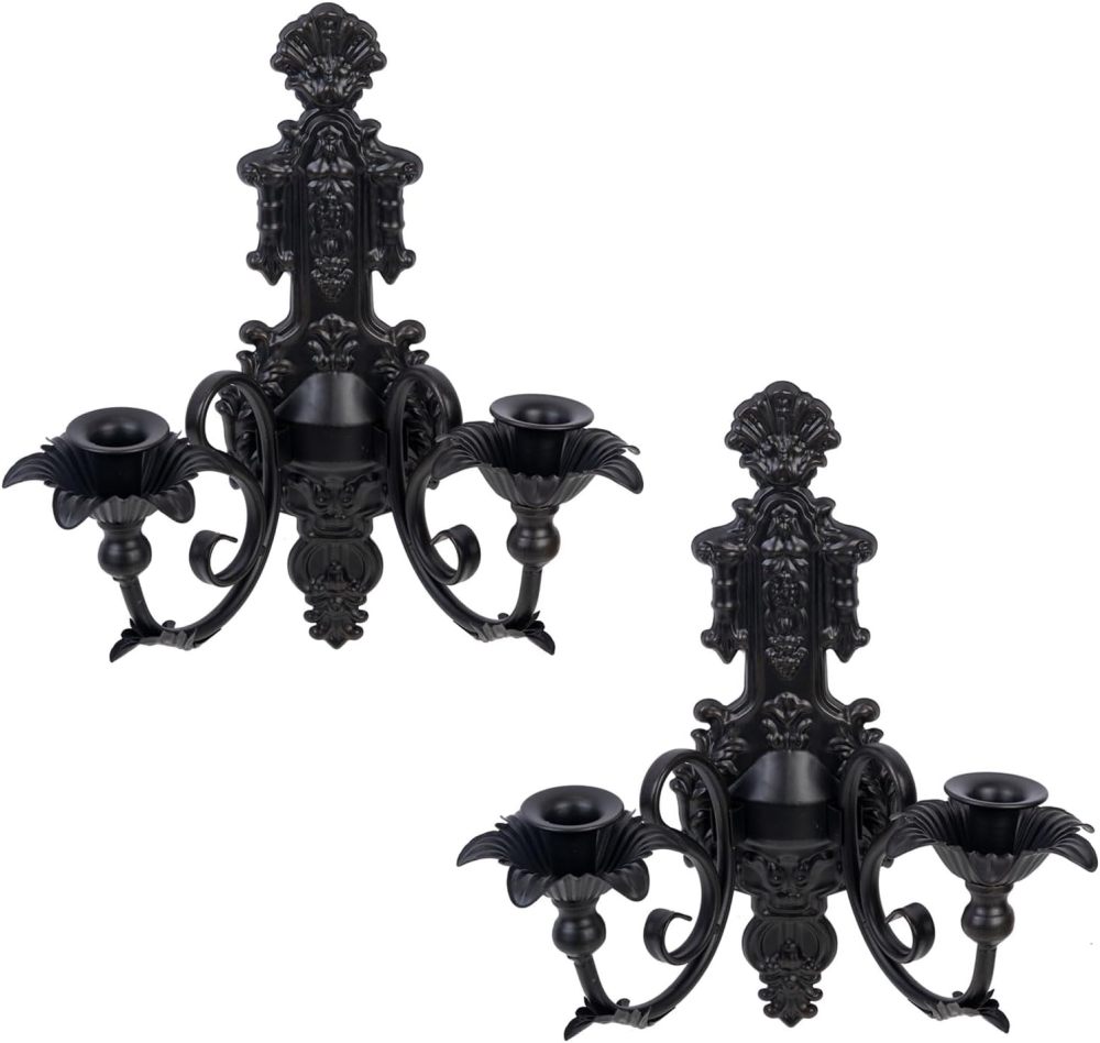 Candle Sconce(Set of 2)-Metal Wall Decorations-Rustic Home Decor-Wall Candle Sconces-Black Wall Sconces,Ideal for Stick Candles