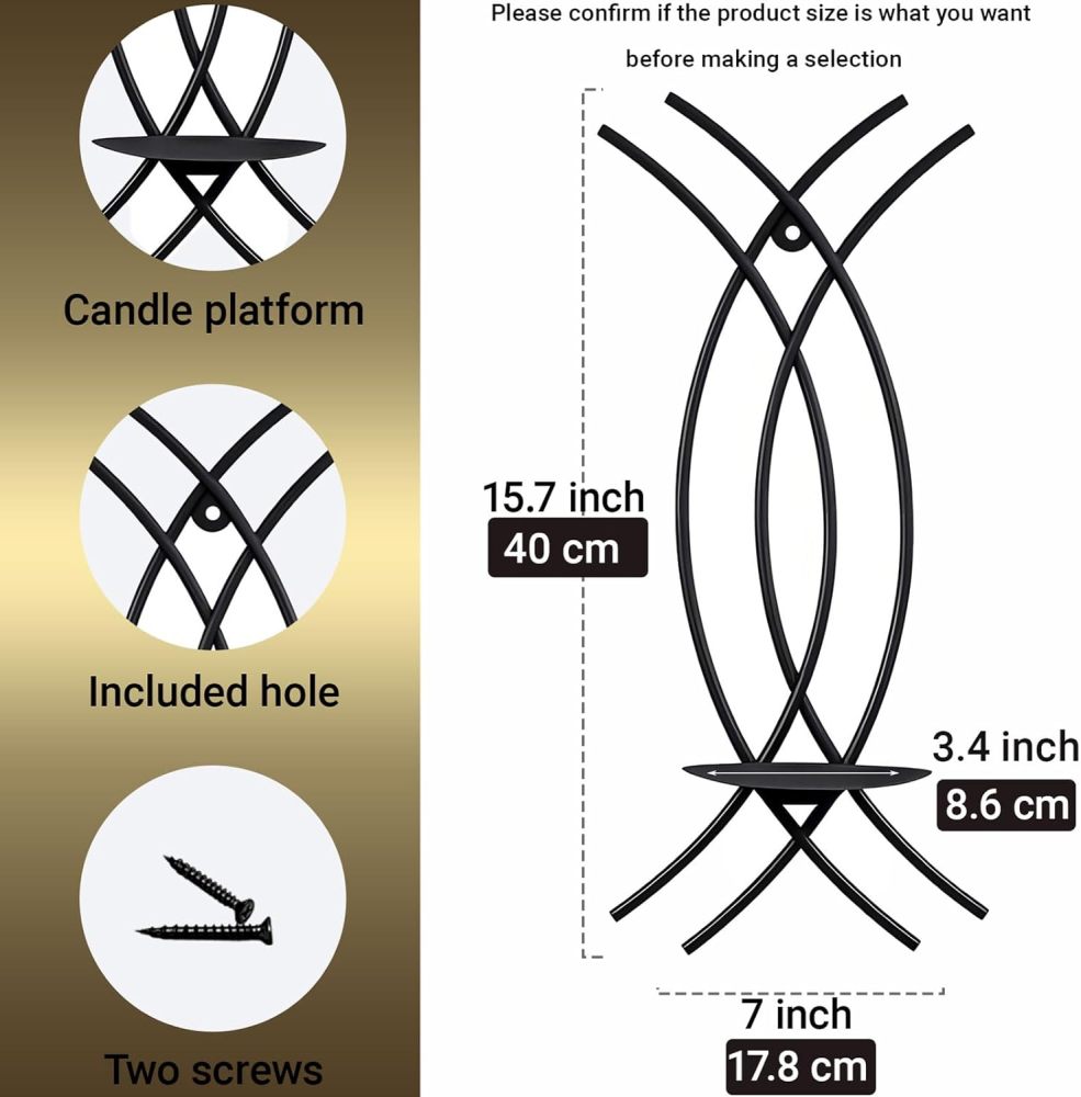 Wall Sconce Black Wall-Mount Metal Iron Wall Candle Sconce Holder Hanging Art Home Decoration Wall Mounted Decorative Candle Holder, Set of 2