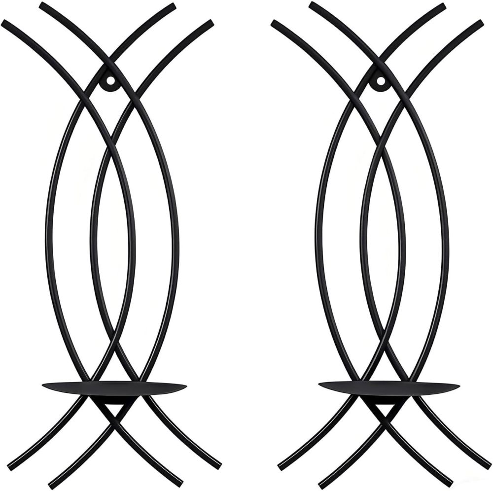 Wall Sconce Black Wall-Mount Metal Iron Wall Candle Sconce Holder Hanging Art Home Decoration Wall Mounted Decorative Candle Holder, Set of 2