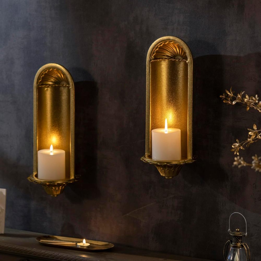 Candle Sconce Set of 2,Gold Wall Candle Sconce,Wall Decorations,Rustic Home Decor