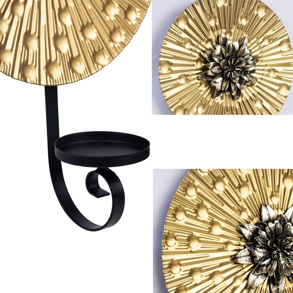 Aimto Wall Sconce Candle Holder Metal Hanging Wall Decorations for Home,Living Room, Bathroom, Dining Room, Set of 2 ，（1 Large and 1 Small Combination，Gold