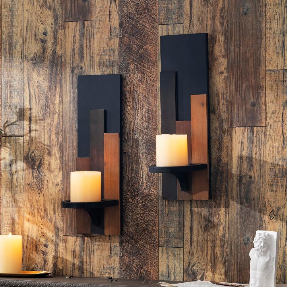 Wall Sconce Candle Holder Wall Mounted Wood Candle Holders for Home Decoration Wall Mounted Decorative Candle Holder, Set of 2