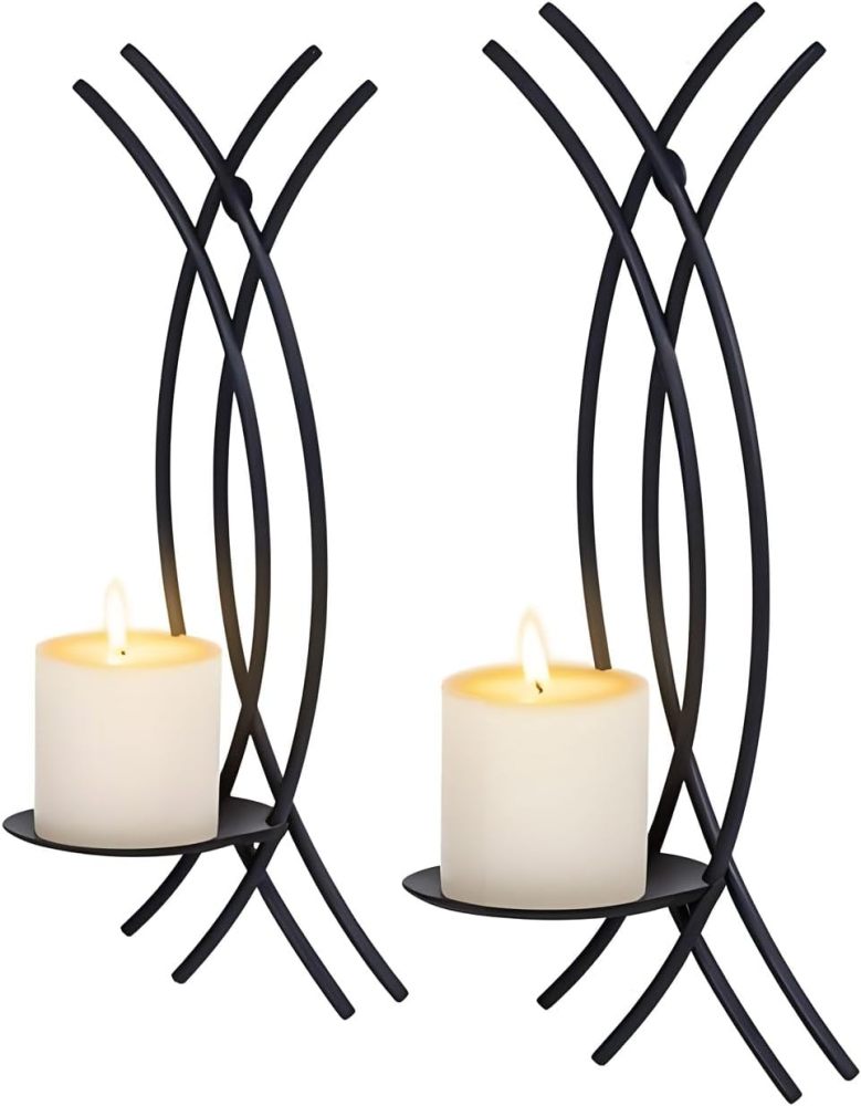 Wall Sconce Black Wall-Mount Metal Iron Wall Candle Sconce Holder Hanging Art Home Decoration Wall Mounted Decorative Candle Holder, Set of 2