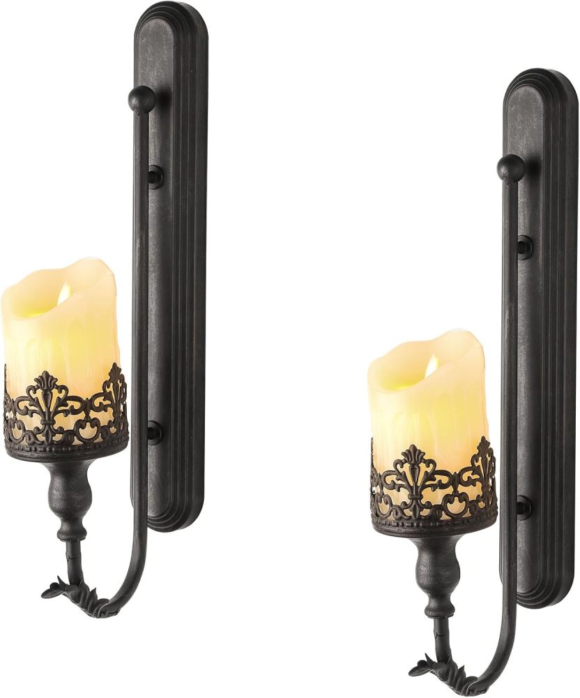 We Moment Metal Wall Candle Sconce Holder Set of 2 Wall Mount Black Candleholder Holder Modern Wall Candle Sconces Hanging Retro Crown Wall Candle Holder for Living Room Fireplace Wedding Farmhouse