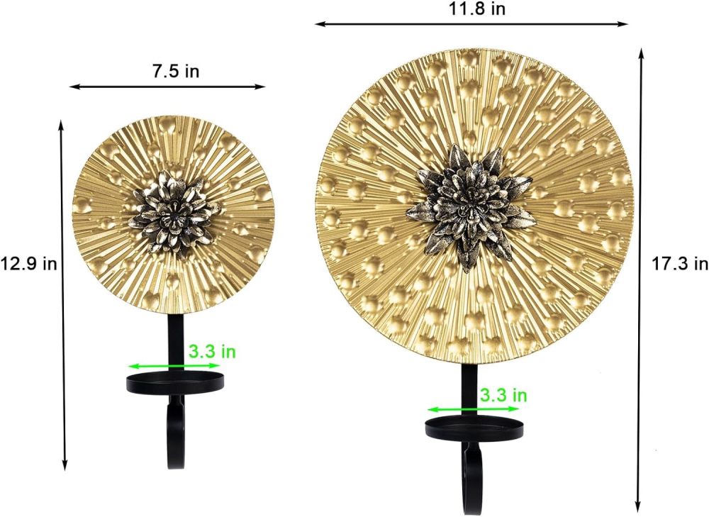 Aimto Wall Sconce Candle Holder Metal Hanging Wall Decorations for Home,Living Room, Bathroom, Dining Room, Set of 2 ，（1 Large and 1 Small Combination，Gold