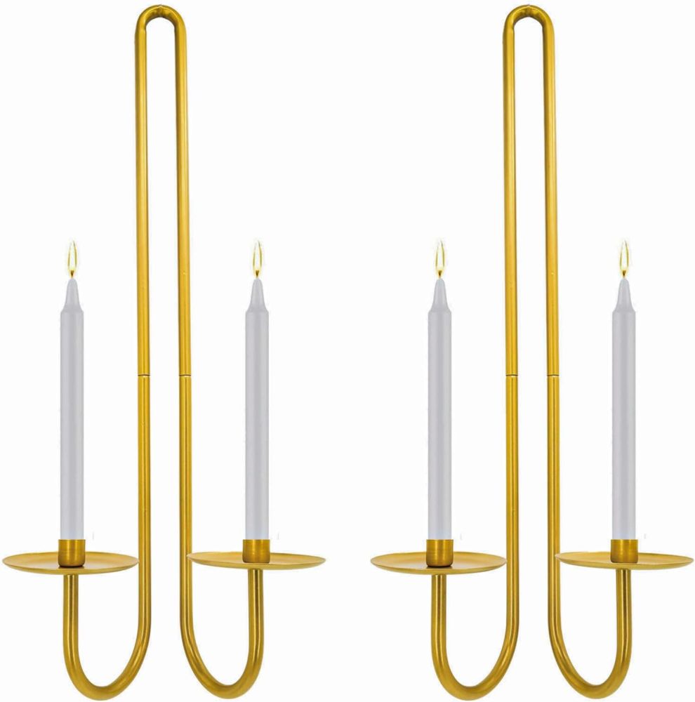 Aimto Wall Sconce Candle Holder Metal Hanging Wall Decorations for Home,Living Room, Bathroom, Dining Room, Set of 2（Gold