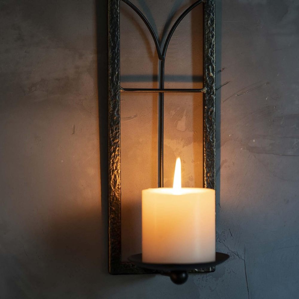 GAKA Wall Sconce Candle Holder Set of 2 - Black Gold Rustic Mount Metal Holders, Gothic Hanging Iron Sconce for Living Room, Bathroom, Dining Room, Window Styling