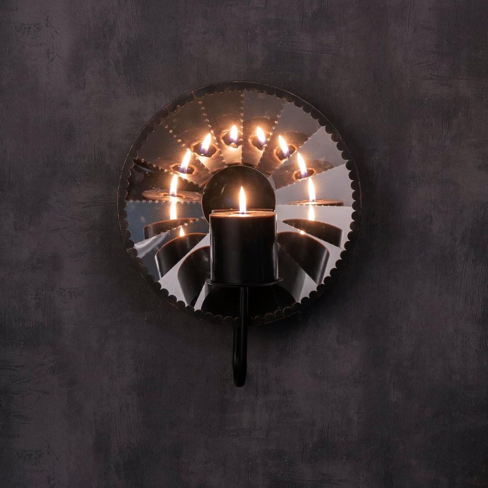 Mirror and Iron Candle Sconces,Silver Wall Candle Holder Set of 2, Multi-Angle Light Reflection Wall Decor for Wall Decor Living Room，Dining Room 11.8" H x 10.8" W x 4.9" D