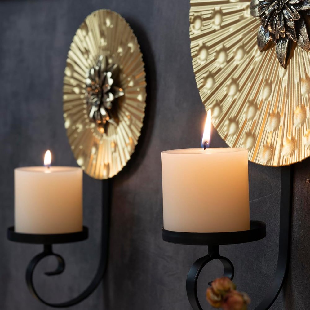 Aimto Wall Sconce Candle Holder Metal Hanging Wall Decorations for Home,Living Room, Bathroom, Dining Room, Set of 2 ，（1 Large and 1 Small Combination，Gold