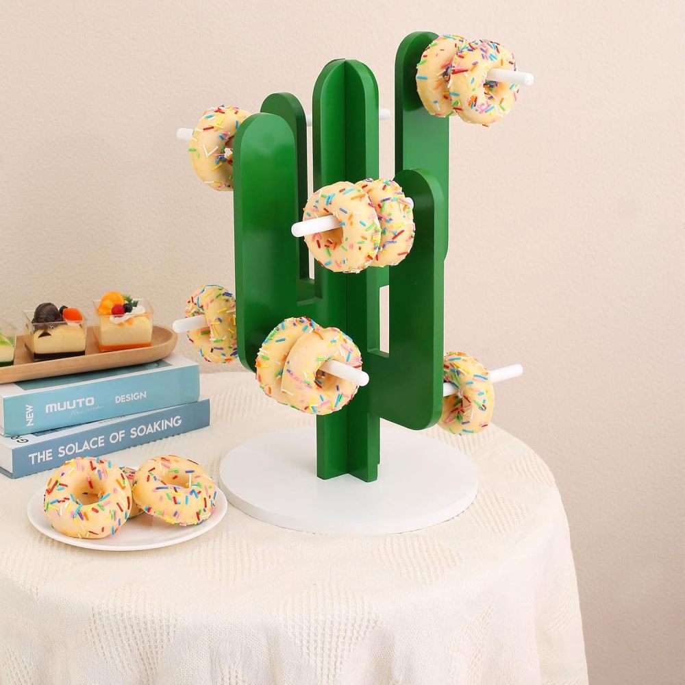 Donut Stand Holder,Cactus Shaped Bagel Stand Holder,Donut Wall Display Stand, Donut Holder Display Stacker for Baby Shower Birthday Wedding Donut Party Decorations，Pack of 1(Capacity for 24 donuts)